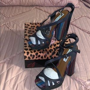 Think multi colored high heels